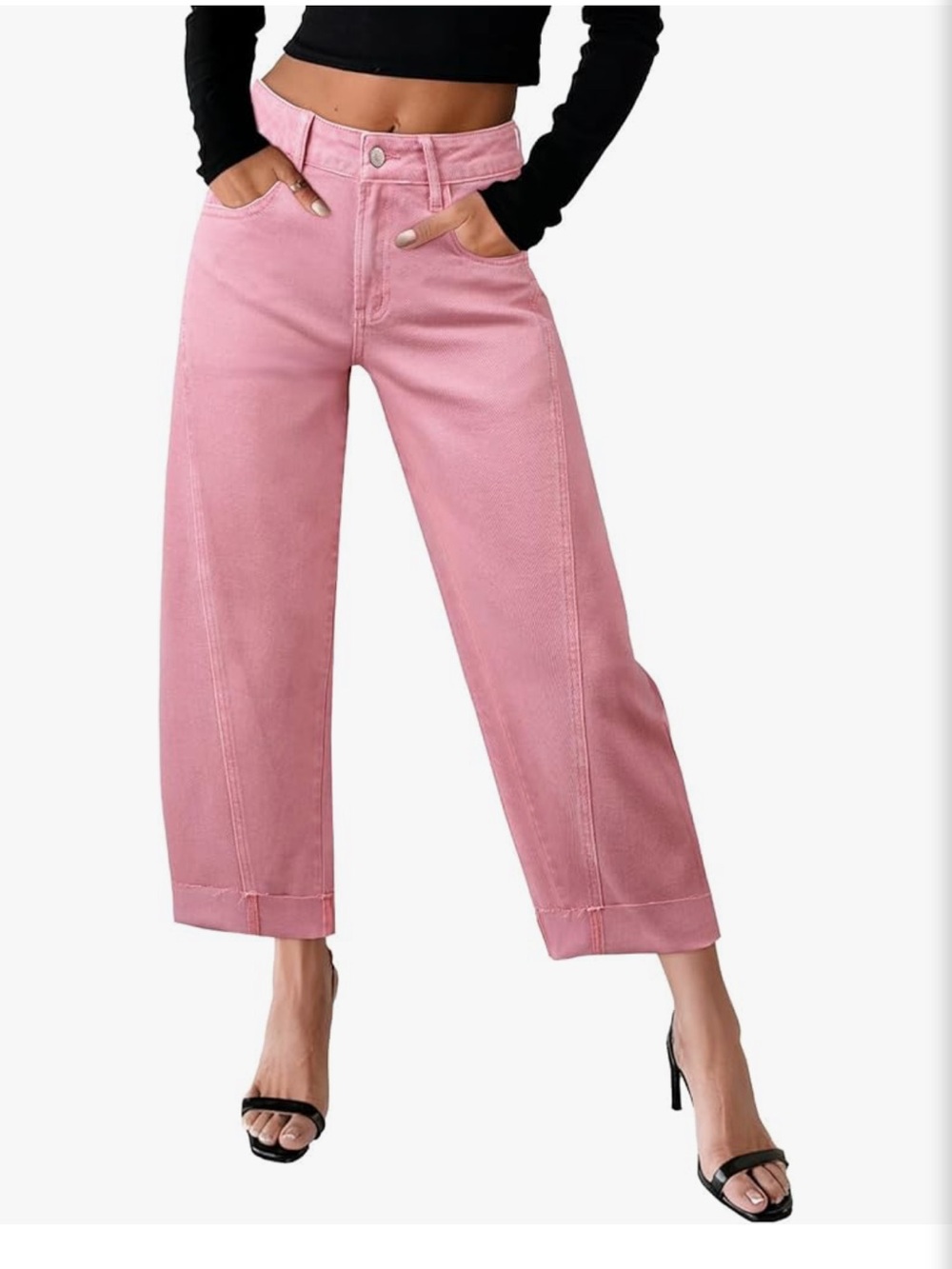 Sidefeel Barrel High-Rise Stretchy Ankle Wide-Leg Jeans in Pink - Sz 10!
